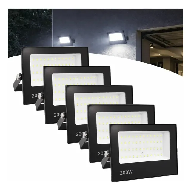 Kit 5 Refletor SMD Led B&G 200w Prova Dágua Carcaça Preto Luz Branco-frio