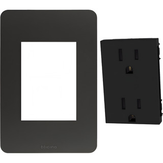 Placa 3 Modulos Negra Con Toma Duplex Prot.bebebticino Go Placa 3 Modulos Negra Con Toma Duplex Prot.bebebticino Go