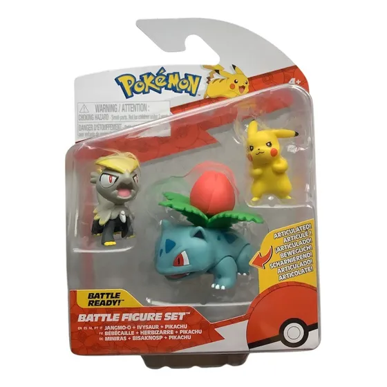 Jazwares Set Figuras Batalla Pokémon Jangmo-o, Pikachu,ivysa