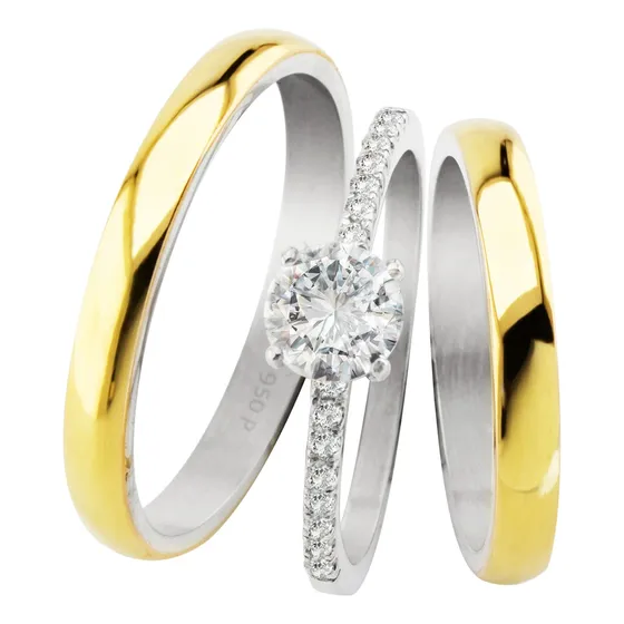 Combo Alianzas Plata Y Oro 18 + Solitario Casamiento Boda Cc