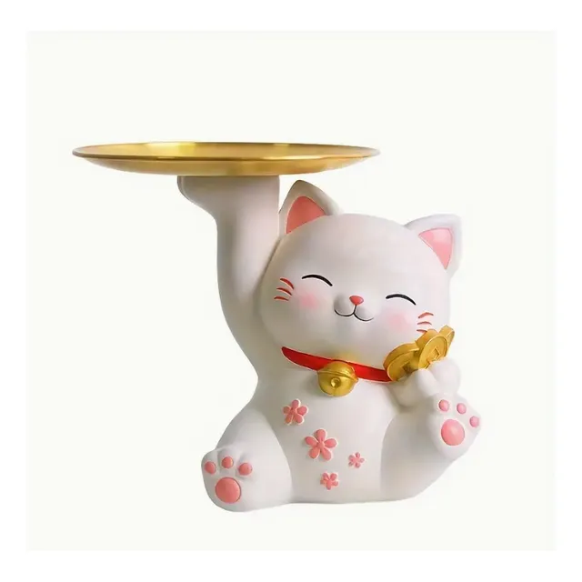 Estatua Kawaii Lucky Cat Con Bandeja Organizadora
