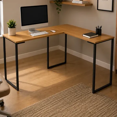 Mesa Em L Escrivaninha De Canto Para Escritório Nature Preto