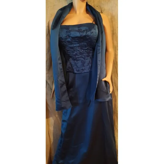 Vestido Largo Azul Oscuro - Talla S - Marca Dave & Johnny