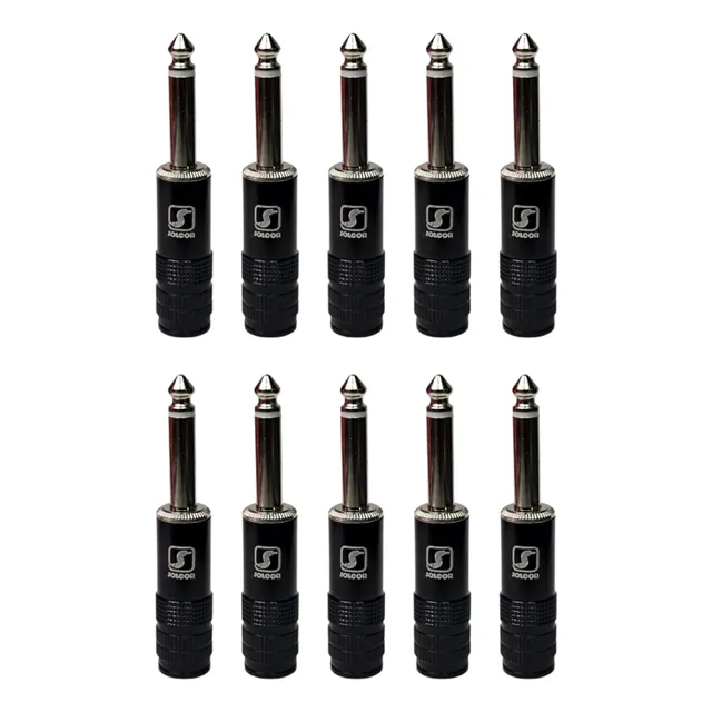 10pz De Conector Plug 6.3 Mono Negro Metalico Solcor Pl63sol