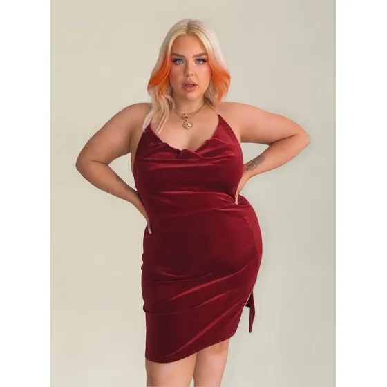 Vestido Corto Rojo Terciopelo Plus Size 3xl