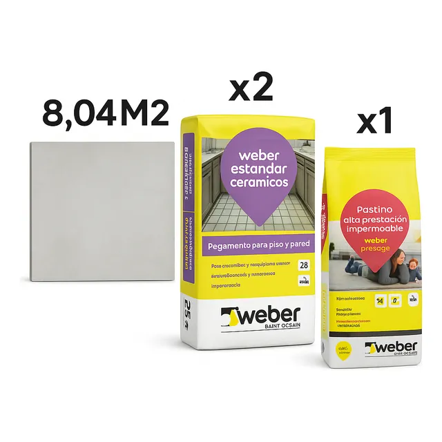 Combo Cerámica Alberdi Cadiz Gris, Pegamento Y Pastina Weber