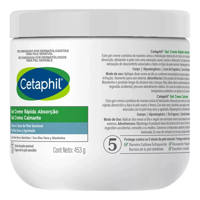 Gel Creme Hidratante Corporal Para Pele Sensível Cetaphil 453g - Hidratação 48h Com Aloe V...