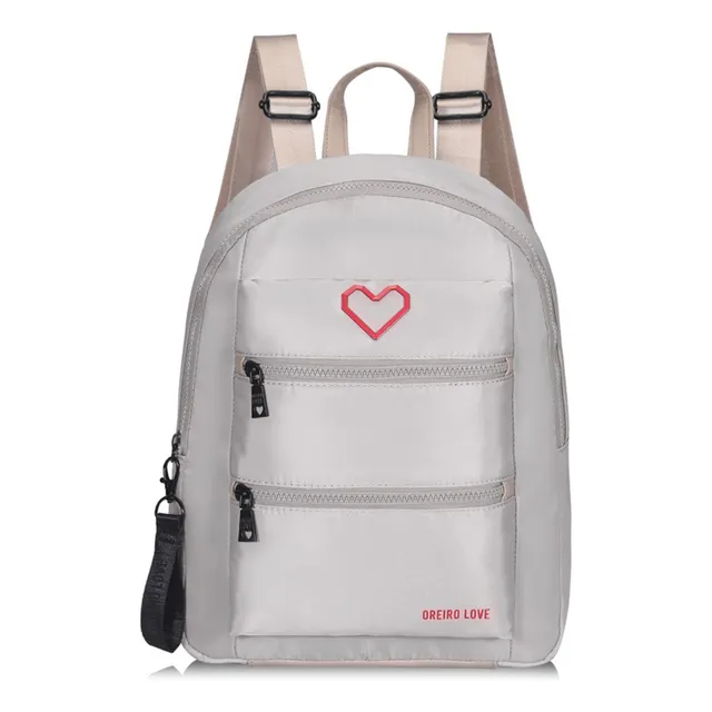 Mochila Oreiro Love Microfibra Con Bolsillos Liviana Moda Color Beige 17052