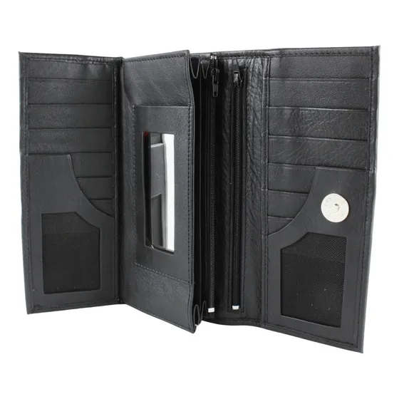 Cartera Grande Mujer Cuero Cierre Espejo Billetera Dama Color Negro
