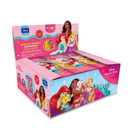 Barra De Fruta Princesas Disney Banana C/ Morango Sem Açúcar Vegana Caixa 12 Un - Like Kids