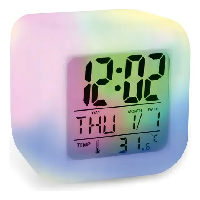 Reloj Despertador/alarma Cubo Luminoso Digital 6 Colores Led Color Blanco