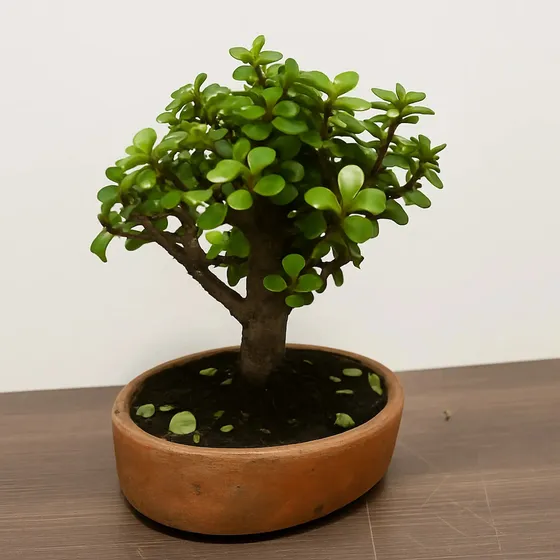 Bonsai Jade De Hoja Mini Con Maceta Naranja