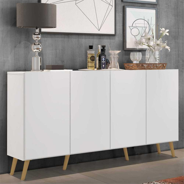 Buffet Aparador Sala 4 Portas Retrô Veneza Multimóveis Branco/natural Buffet Aparador Sala 4 Portas Retrô Veneza Multimóveis Branco/natural