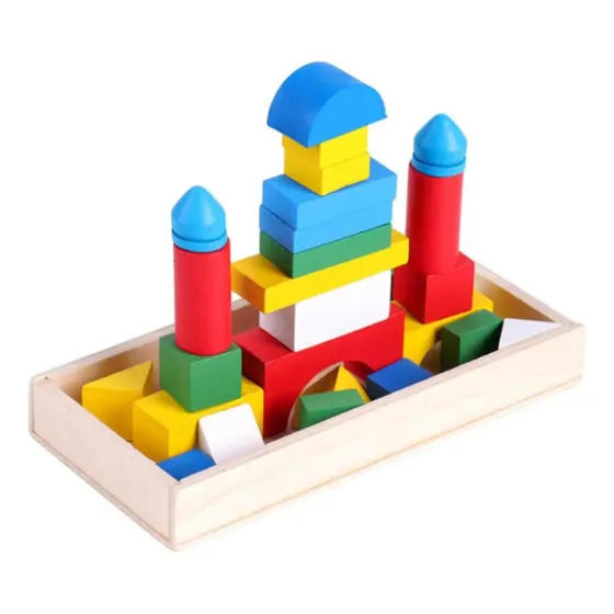 Caja De Madera 26 Mini Bloques Didácticos Apilar Armar Niños