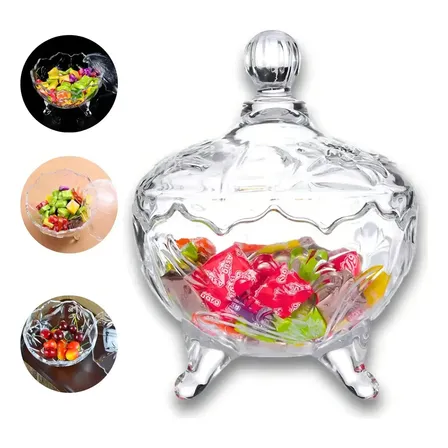 Bomboniere Baleiro De Vidro Pitiche Centro De Mesa Com Tampa Cor Transparente