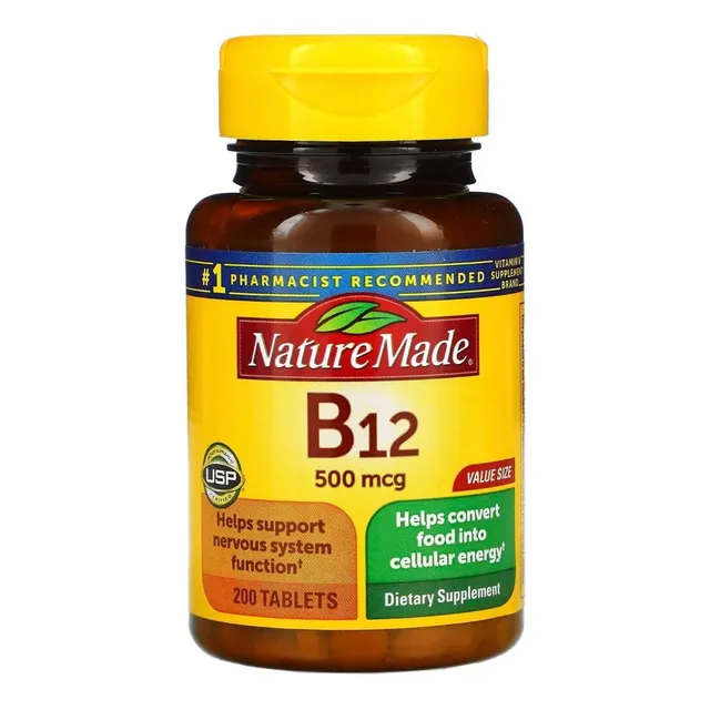 Vitamina B-12 Nature Made 500 mcg - 200 tabletas E U Un sabor sin sabor