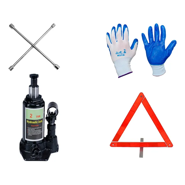 Kit Auto | Llave Cruz + Gato Botella 2tn. + Baliza + Guante