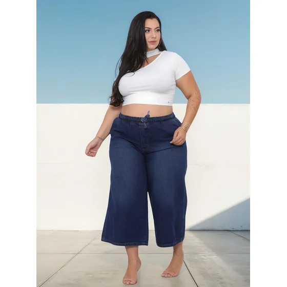 Calça Pantacurt Jogger Feminina Plus Size Jeans Manchada