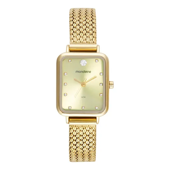 Relogio Mondaine Feminino Dourado Quadrado Retangular Social