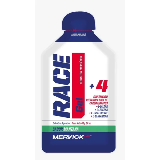 Gel Race Caja 12 Unid 40 Gr Mervick Lab Repositor Energético Sabor Manzana
