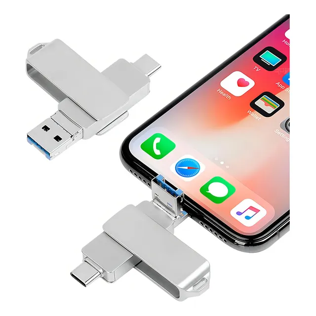 Pendrive Memoria 64gb Celular 3 En 1 Para iPhone Android Pc Color Plateado