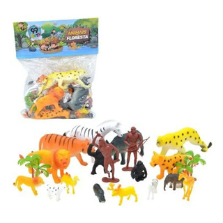 Brinquedo Miniatura Kit 12 Animais Floresta Selvagem Brinquedo Miniatura Kit 12 Animais Floresta Selvagem