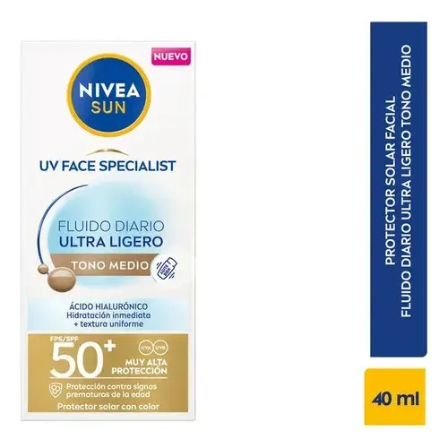 Protector Solar Facial NIVEA SUN Fluido Diario Tono Medio + Antioxidantes Fps50+ 40Ml | Cuotas sin interés