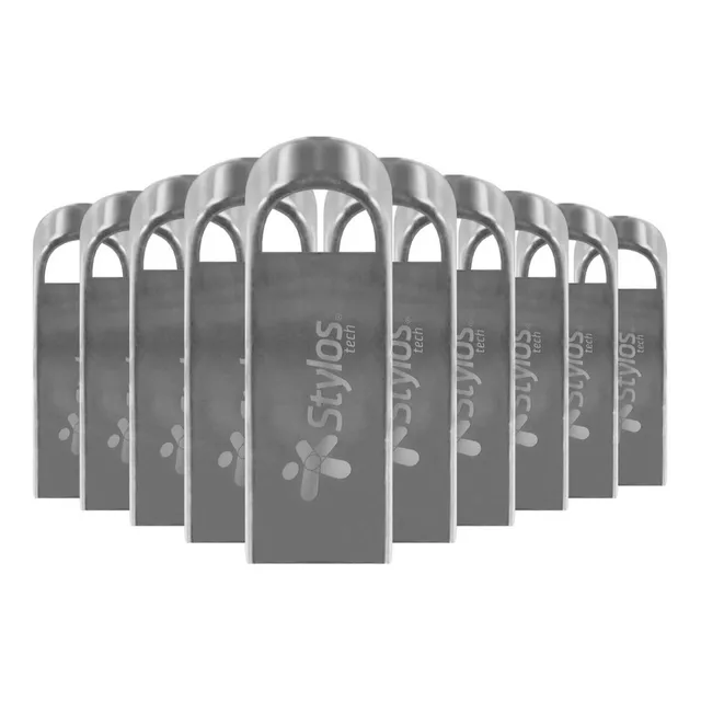 Kit 10 Memoria Usb Stylos Tech St100 16gb 2.0 Plateado Color Plateado2