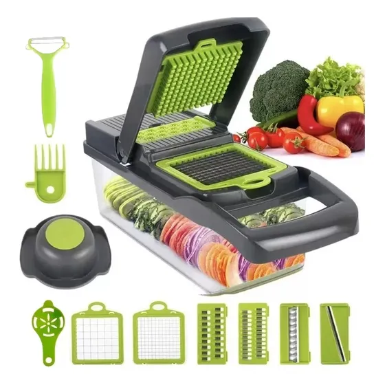 Rayador Picador De Verduras Manual Rallador Picadora 16en1 Color Gris-verde