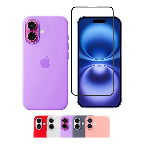 Funda Case En Silicona Para iPhone 16 + Vidrio Full - Pcuy