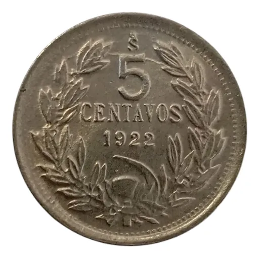 Moneda Chilena 5 Centavos 1922 Casi Unc(&359