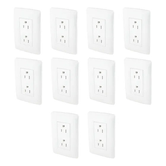 Kit 10 Contacto Doble Sanelec 4460 Línea Toscana Plasticoabs Blanco