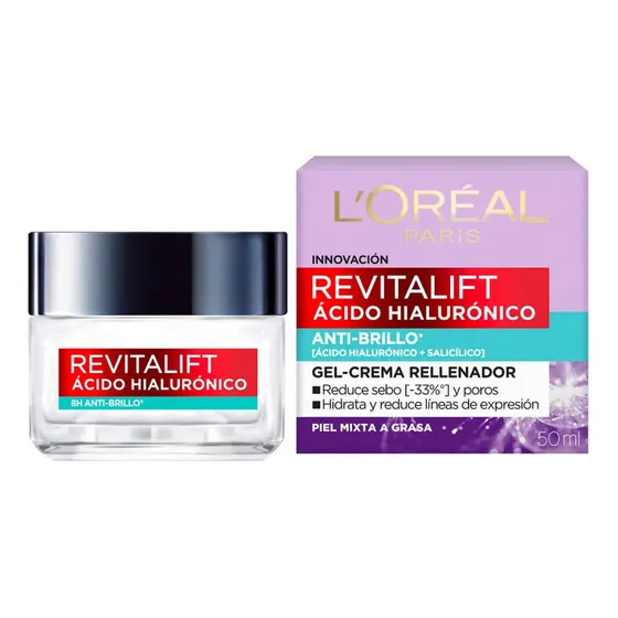 Crema Loreal® Revitalift Ácido Hialurónico Anti Brillo 50ml