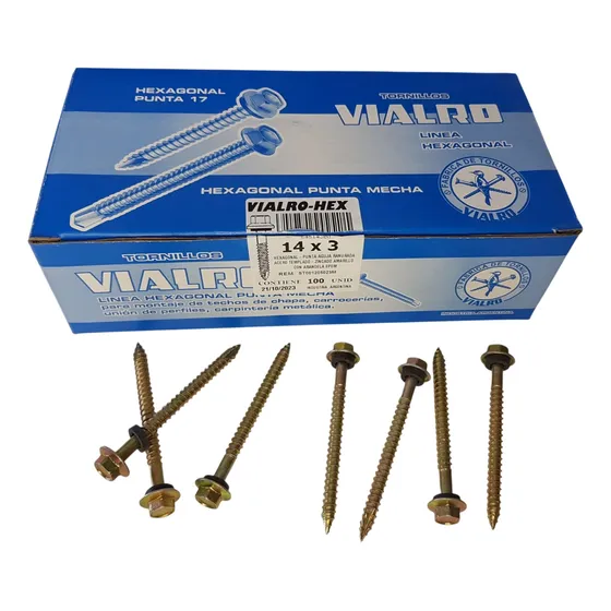 100 Tornillos Cab Hex Pun. Ranurada 14x3 Arandela Chapa Goma