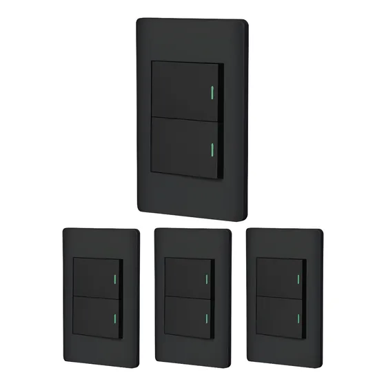 Kit De 4 Placas Con 2 Apagadores Color Negro