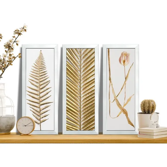 Quadros Para Sala Pequena Flores Dourada Gold Com Moldura