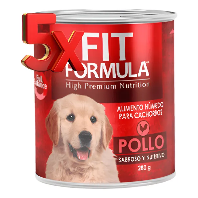 5 X Lata Alimento Humedo Fit Formula Cachorro Pollo 280 Gr