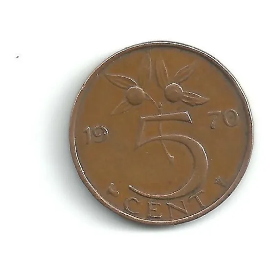 Holanda 1 Moeda Antiga 5 Céntimes 1970 Koningin Nerderland 