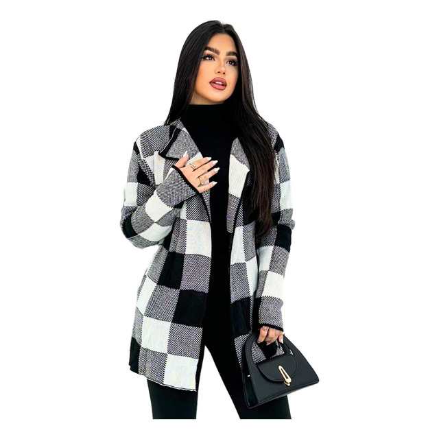 Kimono Xadrez Tricot Feminino Sobretudo Grosso Inverno Kimono Xadrez Tricot Feminino Sobretudo Grosso Inverno