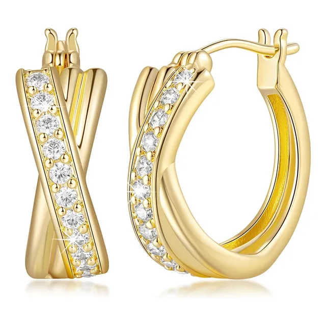 Arracadas Con Circonitas De Oro 14k Grandes Gruesas Aretes De Oro Para Niña Mujer 17mm Regalos Para Mujer