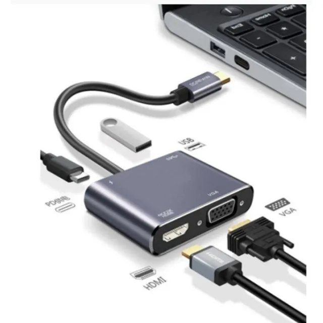Hub Cable 4 En 1 De Tipo C A Usb/c/vga/hdmi Pjt-lcn2015