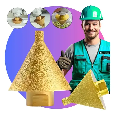 Broca Diamantada Cônica Porcelanato 50mm M14 Fortner Mármore Vidro Furo Chanfro Granito Estilo Serra Copo Escalonada