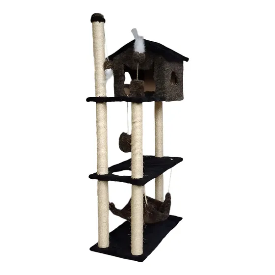 Casa Para Gatos Arranhador Torre Plataformas Com Brinquedos Cor Marrom-escuro