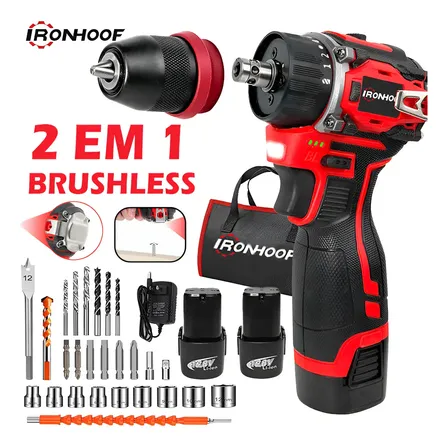 Parafusadeira Furadeira Portátil Brushless 16.8v 2 Baterias Vermelho 110v/127/220v 60