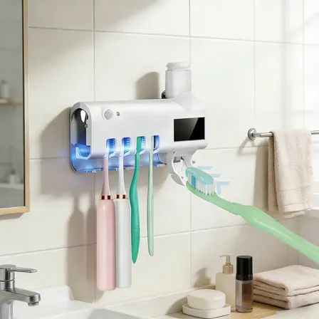 Suporte Porta Escova Dentes Dipenser Pasta Esterelizador Uv Branco