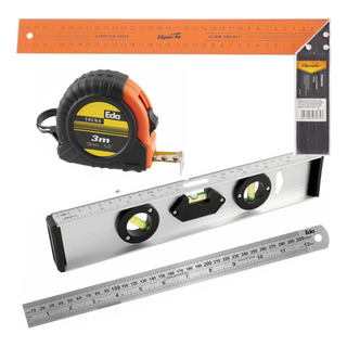 Kit 4 Peças Trena + Régua + Esquadro + Nível B Kit 4 Peças Trena + Régua + Esquadro + Nível B