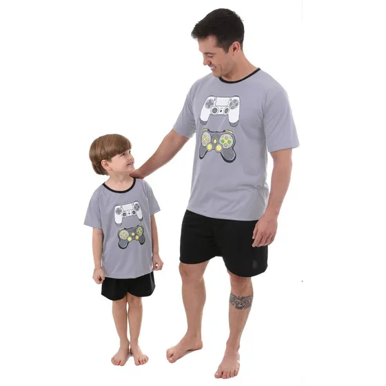 Kit Tal Pai Tal Filho De Pijamas De Verão Camiseta E Shorts