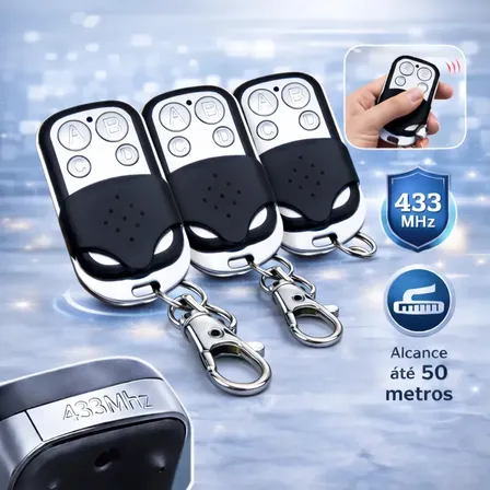 Kit 3 Controle Remoto Universal 4 Botões Para Portão Eletrônico Automatico Alarme Cerca Elétrica 433mhz Chrome Technology