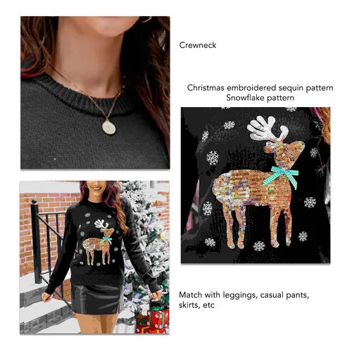 Suéter De Lentejuelas Bordadas De Navidad Para Mujer De Mang
