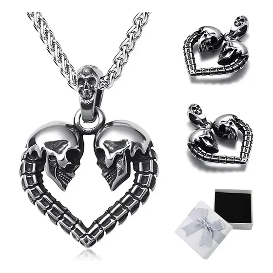 Collar De Corazón Cadena De Calavera Acero Inoxidable Gótica
